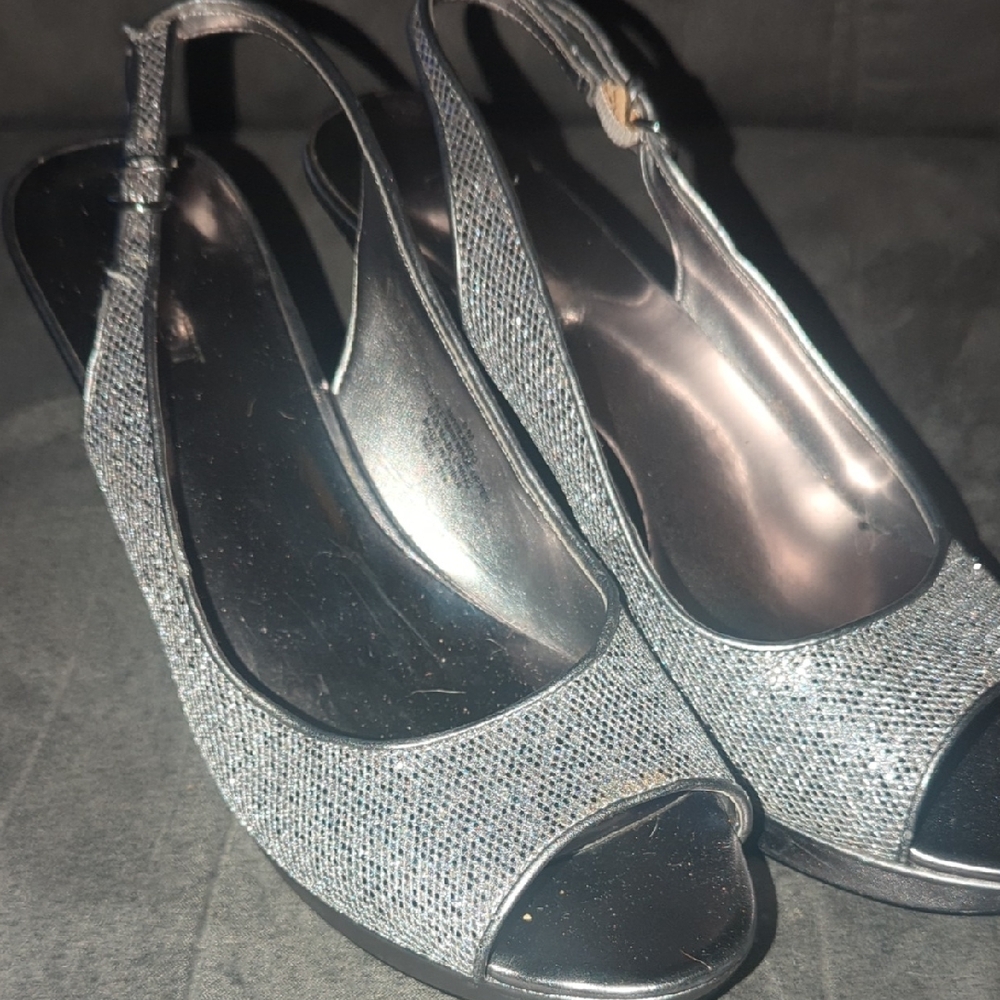 Nine West Silver Glitter Heels
